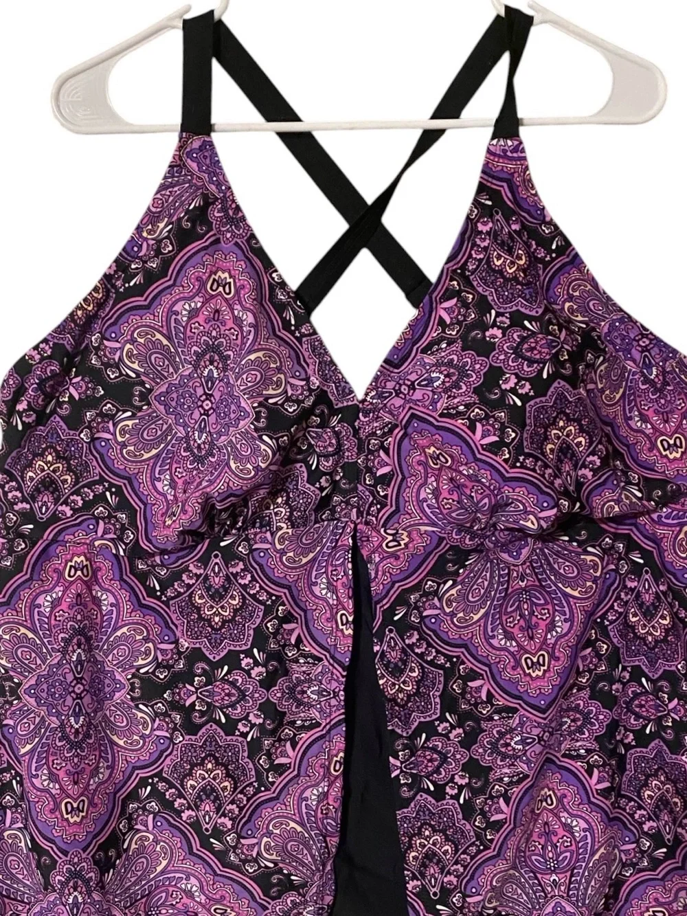 Catherines Tankini Women’s 24W Purple Paisley Wireless Lined Beach Resort Boho